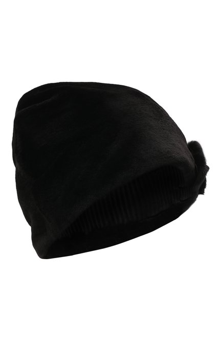 Женская шапка менли из меха норки FURLAND черного цвета, арт. 0202600150156600557 | Фото 1 (Материал: Натуральный мех)