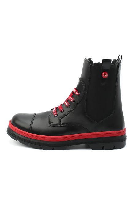 Детские кожаные ботинки DOLCE & GABBANA черного цвета, арт. D10969/A1889/37-39 | Фото 2 (Материал утеплителя: Натуральный мех; Материал внешний: Кожа; Региональные ограничения белый список (Axapta Mercury): RU; Длина стельки: 24,3)