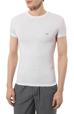 Мужская футболка EMPORIO ARMANI белого цвета, арт. 111035/3R511 | Фото 3 (Кросс-КТ: домашняя одежда; Рукава: Короткие; Материал внешний: Синтетический материал; Длина (для топов): Стандартные)