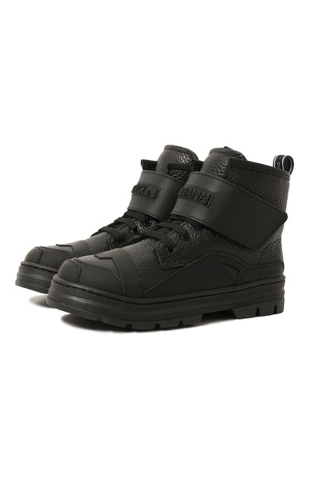 Детские кожаные ботинки DOLCE & GABBANA черного цвета по цене 42400 руб., арт. DA5035/AA306/29-36 | Фото 1