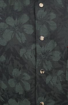 Мужская рубашка из хлопка и льна KITON темно-зеленого цвета, арт. UMCNERHH0761602/46-50 | Фото 5 (Рукава: Длинные; Рубашки М: Regular Fit; Манжеты: На кнопках; Воротник: Акула; Случай: Повседневный; Длина (для топов): Стандартные; Принт: С принтом; Региональные ограничения белый список (Axapta Mercury): RU; Материал внешний: Хлопок, Лен; Стили: Кэжуэл)