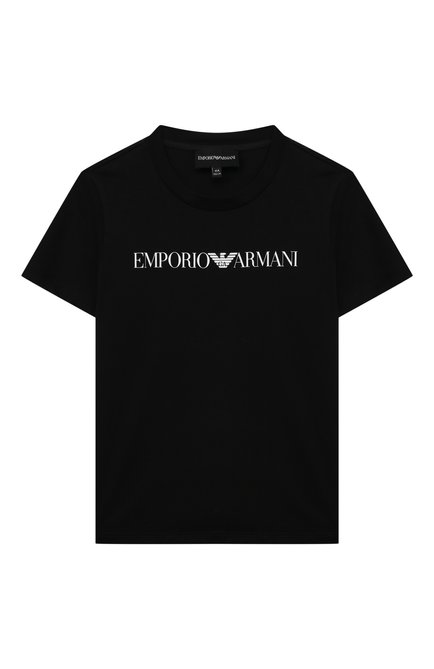 Детская хлопковая футболка EMPORIO ARMANI черного цвета, арт. 8N4TN5/1JPZZ | Фото 1 (Рукава: Короткие; Материал внешний: Хлопок; Материал сплава: Проставлено; Драгоценные камни: Проставлено)