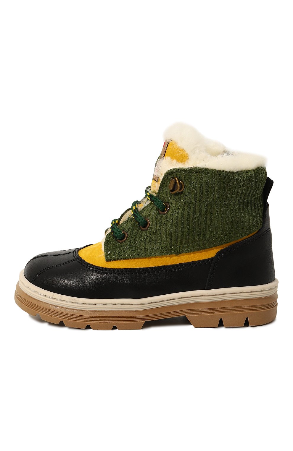 Детские кожаные ботинки WALKEY зеленого цвета, арт. Y1B5-42642-1683B013/20-24 | Фото 2 (Материал утеплителя: Натуральный мех; Материал сплава: Проставлено; Нос: Не проставлено)