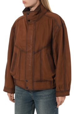 Женская кожаная куртка MANOKHI коричневого цвета, арт. A00297 | Фото 3 (Кросс-КТ: Куртка; Рук ава: Длинные; Материал сплава: Проставлено; Материал внешний: Натуральная кожа; Драгоценные камни: Проставлено; Женское Кросс-КТ: Замша и кожа; Длина (верхняя одежда): Короткие; Материал подклада: Вискоза; Стили: Кэжуэл)