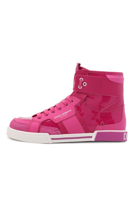 Детские высокие кожаные кеды DOLCE & GABBANA розового цвета, арт. D11051/AQ330/29-36 | Фото 2 (Материал внутренний: Натуральная кожа; Материал внешний: Кожа; Девочки Кросс-КТ: Обувь-высокие)