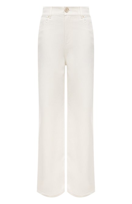 Женские хлопковые брюки ELIE SAAB молочного цвета, арт. 15055 | Фото 1 (Материал сплава: Проставлено; Длина (брюки, джинсы): Стандартные; Материал внешний: Хлопок; Драгоценные камни: Проставлено)
