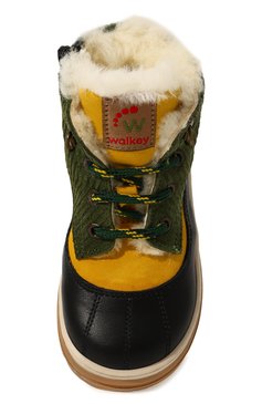 Детские кожаные ботинки WALKEY зеленого цвета, арт. Y1B5-42642-1683B013/25-29 | Фото 4 (Материал утеплителя: Натуральный мех; Материал сплава: Проставлено; Нос: Не проставлено)