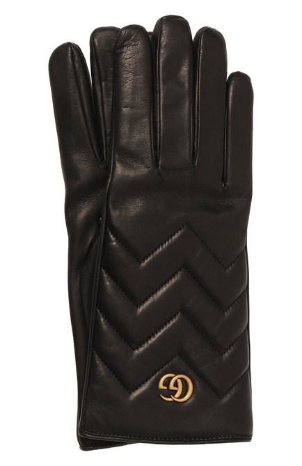 Женские перчатки gg marmont GUCCI черного цвета, арт. 477965 BAP00 | Фото 1 (Материал: Натуральная кожа)