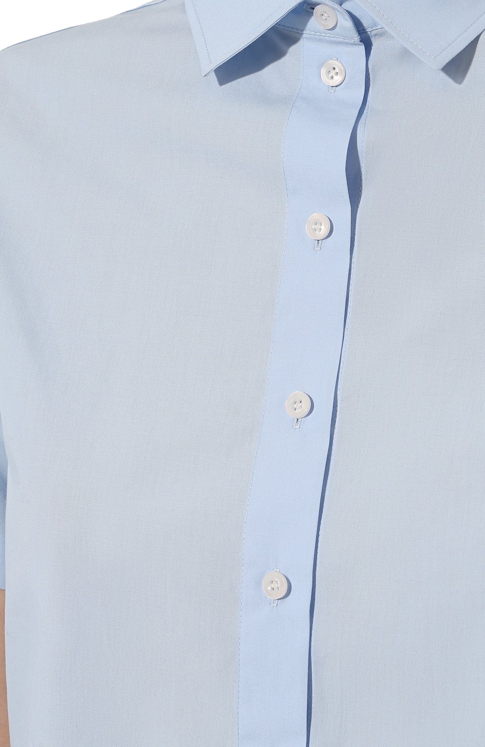 Женская хлопковая рубашка PERVERT голубого цвета, арт. PE22/SHT05/41-02 | Фото 5 (Принт: Без принта; Рукава: Короткие; Женское Кросс-КТ: Рубашка-одежда; Длина (для топов): Стандартные; Материал внешний: Хлопок; Стили: Кэжуэл)