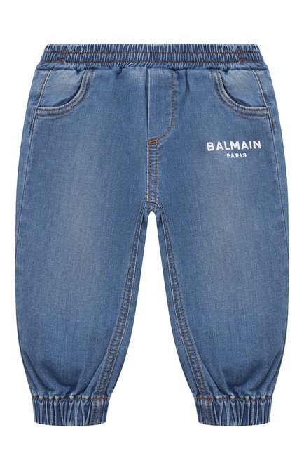Детские джинсы BALMAIN синего цвета, арт. BU6050 | Фото 1 (Материал внешний: Хлопок; Нос: Не проставлено; Материал сплава: Проставлено)