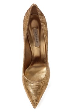 Женские комбинированные туфли CASADEI золотого цвета, арт. 1F871Z120MMERMA1300 | Фото 6 (Материал внешний: Текстиль; Подошва: Платформа; Каблук высота: Высокий; Материал внутренний: Натуральная кожа; Каблук тип: Шпилька)