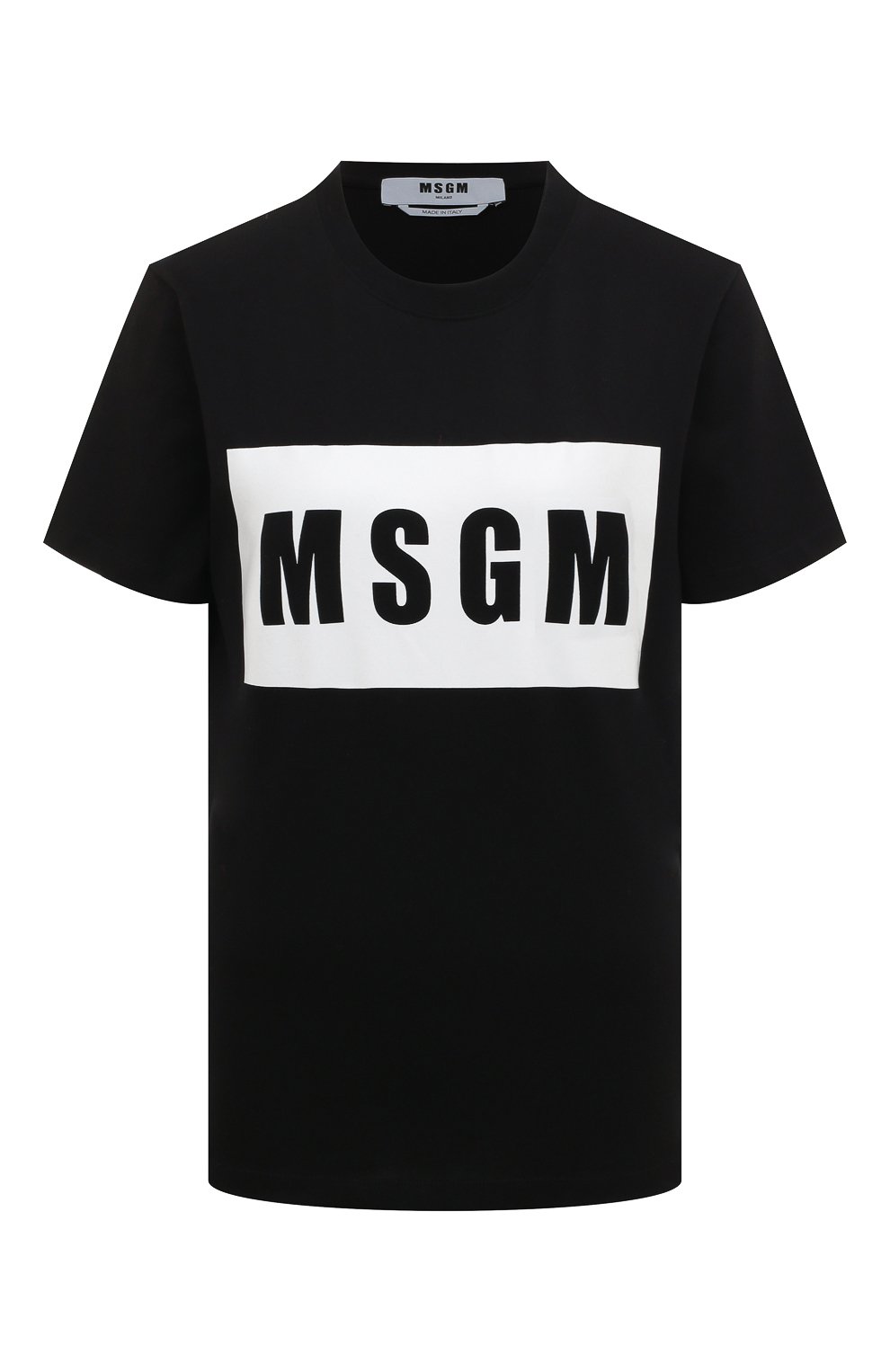 Женская хлопковая футболка MSGM черного цвета, арт. 2000MDM520 200002 | Фото 1 (Рукава: Короткие; Длина (для топов): Стандартные; Принт: С принтом; Материал сплава: Проставлено; Нос: Не проставлено; Материал внешний: Хлопок; Стили: Спорт-шик; Женское Кросс-КТ: Футболка-одежда; Драгоценные к�амни: Проставлено)