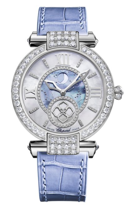 Женские часы white gold diamond blue CHOPARD бесцветного цвета, арт. 384246-1001 | Фото 1 (Материал корпуса: Белое золото; Цвет циферблата: Перламутровый; Механизм: Автомат)