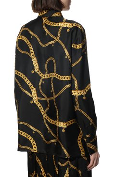 Женская шелковая блузка VERSACE че�рного цвета, арт. 1001360/1A02881 | Фото 4 (Материал внешний: Шелк; Рукава: Длинные; Стили: Гламурный; Длина (для топов): Стандартные; Принт: С принтом; Женское Кросс-КТ: Блуза-одежда)