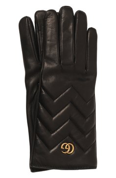 Женские перчатки gg marmont GUCCI черного цвета, арт. 477965 BAP00 | Фото 1 (Материал: Натуральная кожа)