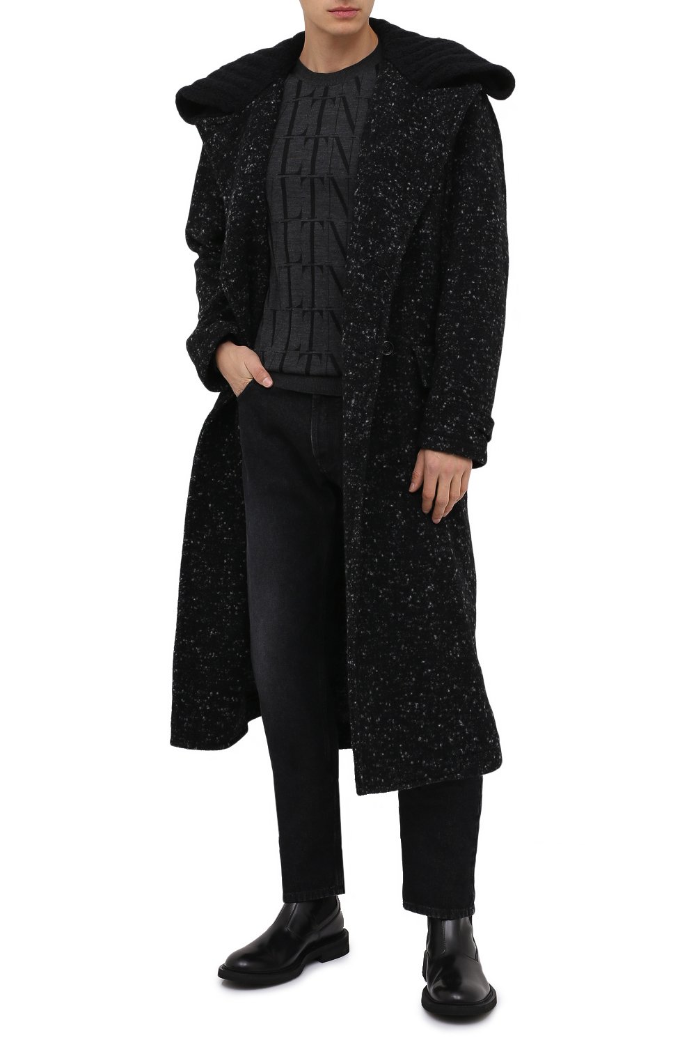 Мужской пальто из шерсти и хлопка DOLCE & GABBANA серого цвета, арт. G024TT/FMMF3 | Фото 2 (Материал внешний: Шерсть; Рукава: Длинные; Мужское Кросс-КТ: Верхняя одежда, пальто-верхняя одежда; Длина (верхняя одежда): Длинные; Стили: Кэжуэл)