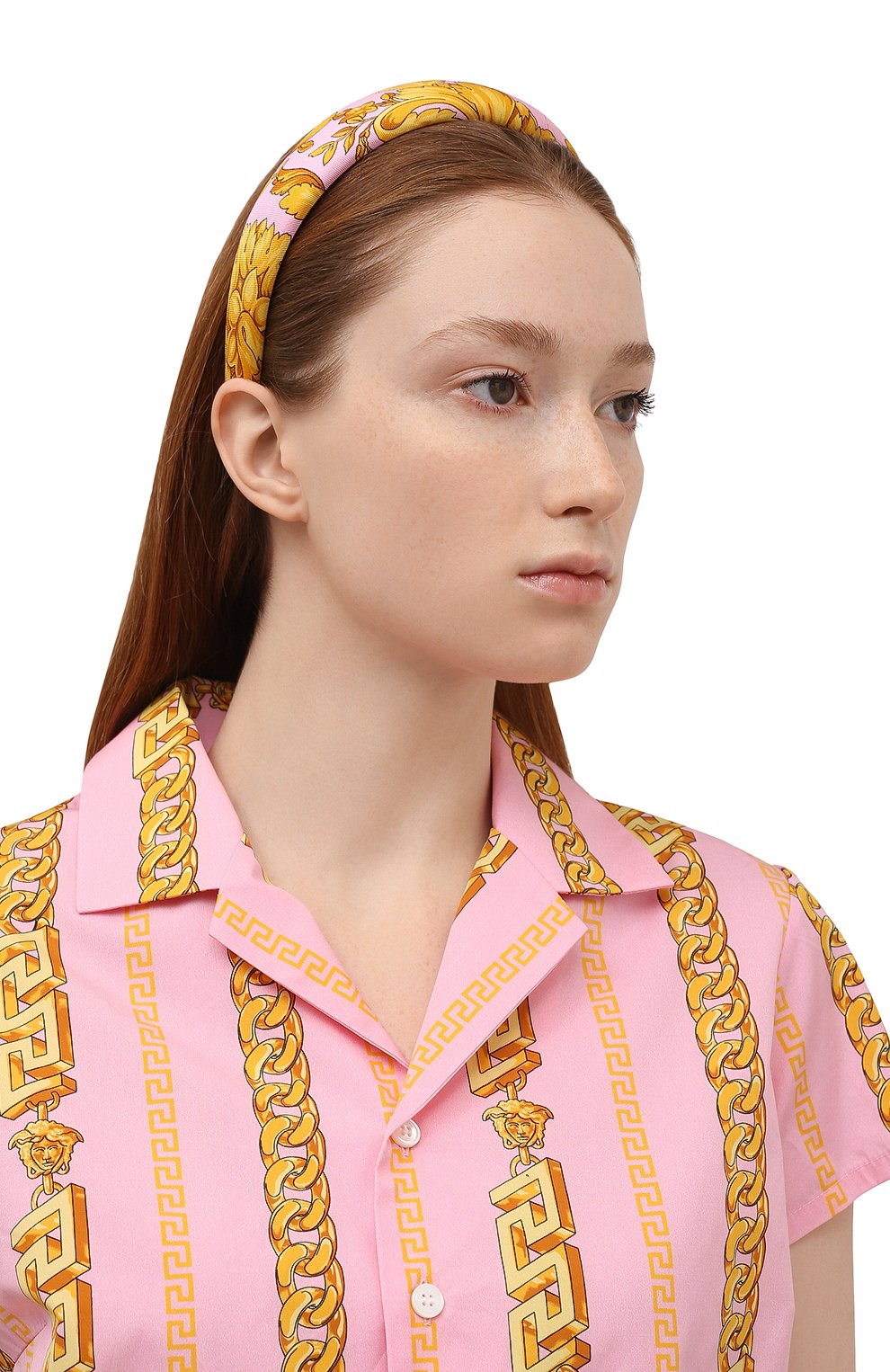 Женский ободок для волос VERSACE светло-розового цвета, арт. ICER001/A232999 | Фото 2 (Материал: Текстиль, Шелк)