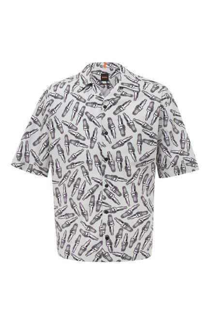 Мужская хлопковая рубашка BOSS ORANGE серого цвета по цене 12830 руб., арт. 50494872 | Фото 1