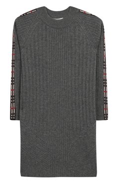 Детское мини-платье из смеси шерсти и кашемира BURBERRY серого цвета, арт. 8003754 | Фото 1 (Материал внешний: Шерсть; Рукава: Длинные; Случай: Повседневный; Статус проверки: Проверено, Проверена категория; Девочки Кросс-КТ: Платье-одежда)
