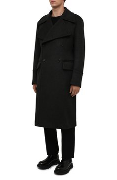 Мужской шерстяное пальто DOLCE & GABBANA темно-серого цвета, арт. G024ZT/FU2H5 | Фото 3 (Материал внешний: Шерсть; Рукава: Длинные; Длина (верхняя одежда): Длинные; Мужское Кросс-КТ: пальто-верхняя одежда; Стили: Кэжуэл)