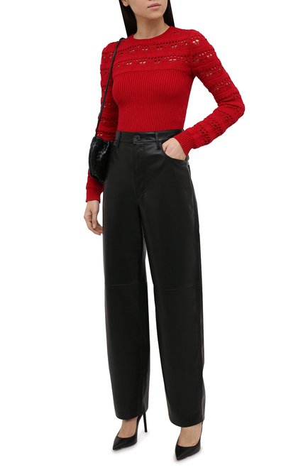 Женский хлопковый свитер VALENTINO красного цвета, арт. WB3KC23S6J1 | Фото 2 (Длина (для топов): Стандартные; Материал внешний: Хлопок; Ру�кава: Длинные; Стили: Бохо; Женское Кросс-КТ: Свитер-одежда)