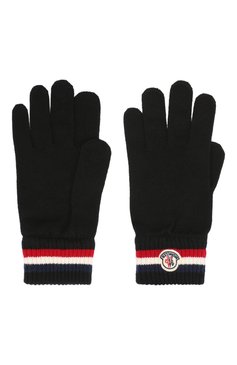 Мужские шерстяные перчатки MONCLER черного цвета, арт. F2-091-3A701-00-A9575 | Фото 2 (Материал: Текстиль, Шерсть; Кросс-КТ: Трикотаж)