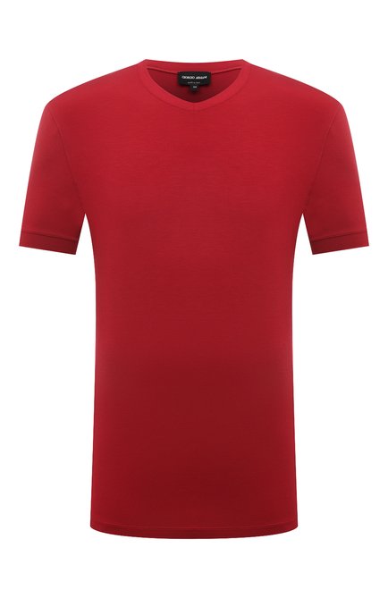Мужская футболка из вискозы GIORGIO ARMANI красного цвета, арт. 8NST53/SJP4Z | Фото 1 (Материал внешний: Вискоза; Материал сплава: Проставлено; Рукава: Короткие; Драгоценные камни: Проставлено; Длина (для топов): Стандартные)