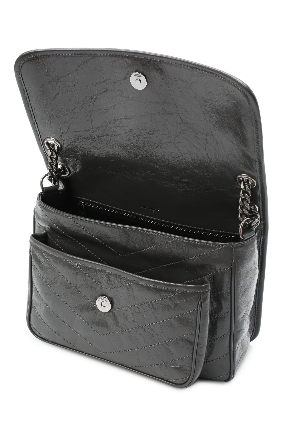 Женская сумка niki SAINT LAURENT темно-серого цвета, арт. 633158/0EN04 | Фото 4 (Сумки-технические: Сумки через плечо; Размер: medium; Материал: Натуральная кожа; Ремень/цепочка: На ремешке)