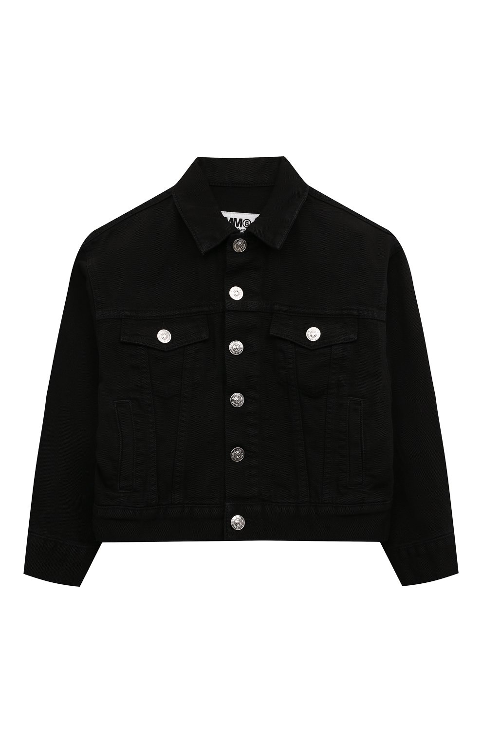 Детская джинсовая куртка MM6 черного цвета, арт. M60374-MM016 | Фото 1 (Рукава: Длинные; Материал сплава: Проставлено; Материал внешний: Хлопок; Драгоценные камни: Проставлено)