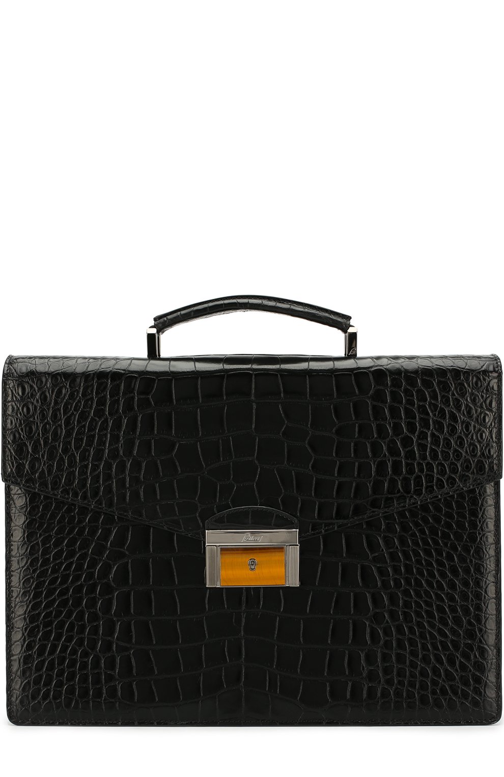Мужской портфель из кожи аллигатора BRIONI черного цвета, арт. 0ITC0L/P7716 | Фото 1 (Материал: Экзотическая кожа, Натуральная кожа; Материал сплава: Проставлено, Проверено; Драгоценные камни: Проставлено; Размер: large)
