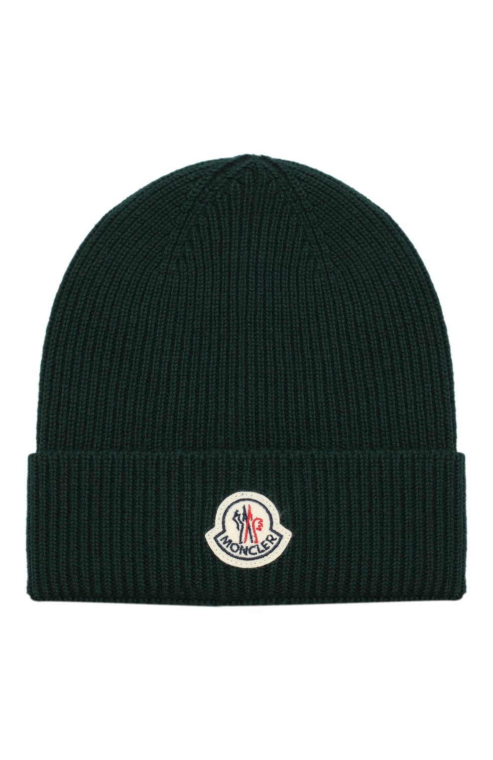 Мужская шерстяная шапка с логотипом бренда MONCLER темно-зеленого цвета, арт. D2-091-00217-00-04957 | Фото 1 (Материал: Текстиль, Шерсть; Кросс-КТ: Трикотаж)