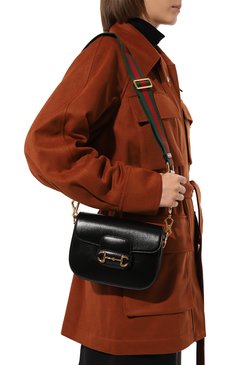 Женская сумка 1955 horsebit mini GUCCI черного цвета, арт. 658574 18YSG | Фото 2 (Сумки-технические: Сумки через плечо; Материал: Натуральная кожа; Размер: mini; Ремень/цепочка: На ремешке)