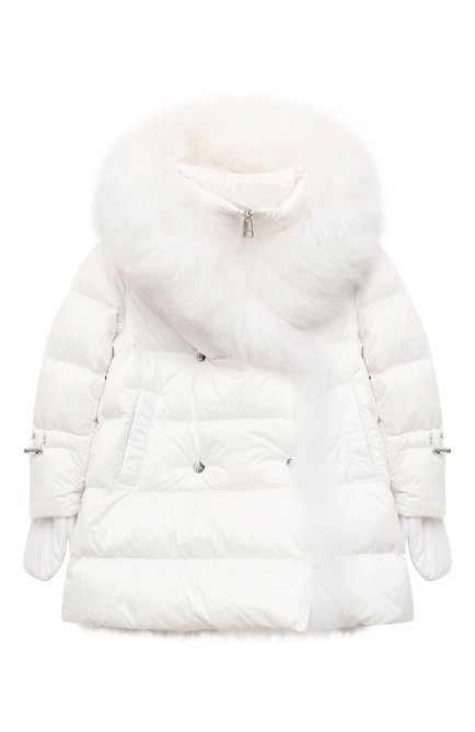 Детская комплект из куртки и варежек YVES SALOMON ENFANT белого цвета по цене 73550 руб., арт. 21WEM012XXD0SW/4-6 | Фото 1