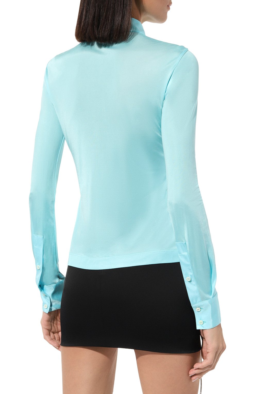 Женская рубашка из вискозы DSQUARED2 голубого цвета, арт. S72DL0720/S24516 | Фото 4 (Рукава: Длинные; Принт: Без принта; Женское Кросс-КТ: Рубашка-одежда; Длина (для  топов): Стандартные; Материал сплава: Проставлено; Материал внешний: Вискоза; Драгоценные камни: Проставлено; Стили: Кэжуэл)