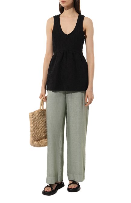 Женские льняные брюки GRAN SASSO светло-зеленого цвета, арт. 76248/50002 | Фото 2 (Материал сплава: Проставлено; Драгоценные камни: Проставлено; Длина (брюки, джинсы): Стандартные; Материал внешний: Лен)