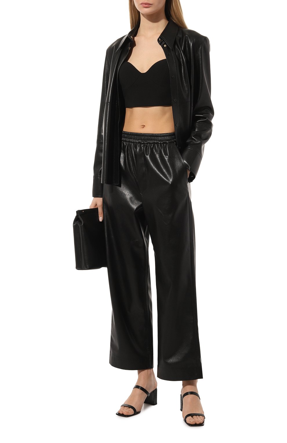 Topshop Petite faux leather straight trousers in black