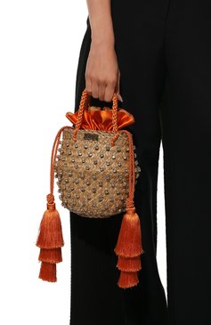 Женская сумка carol small LE NINE оранжевого цвета, арт. CRS2-00030-228/30/C0TT0N/SATIN | Фото 2 (Сумки-технические: Сумки top-handle; Материал: Растительное волокно; Ремень/цепочка: На ремешке; Размер: small)