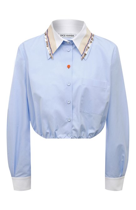Женская хлопковая рубашка DICE KAYEK голубого цвета, арт. SS23C651 | Фото 1 (Длина (для топов): Укороченные; Рукава: Длинные; Материал внешний: Хлопок; Стили: Романтичный; Принт: Без принта; Женское Кросс-КТ: Рубашка-одежда)