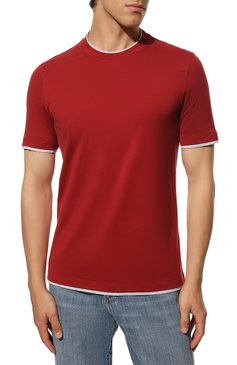 Мужская хлопковая футболка BRUNELLO CUCINELLI красного цвета, арт. M0T617427 | Фото 3 (Принт: Без принта; Рукава: Короткие; Длина (для топов): Стандартные; Материал внешний: Хлопок; Размерность: Маломерит; Стили: Кэжуэл)