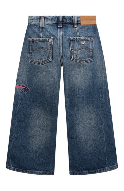 Детские джинсы EMPORIO ARMANI синего цвета, арт. 6H3J33/2DA2Z/0UTLET AW22-23 | Фото 2 (Материал внешний: Хлопок; Детали: Потертости)