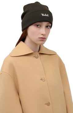 Женская шерстяная шапка WOOLRICH темно-зеленого цвета, арт. CFWWAC0104FR/UF0428 | Фото 2 (Материал: Текстиль, Шерсть)