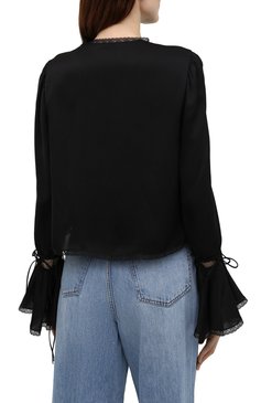 Женская шелковая блузка SAINT LAURENT черного цвета, арт. 650199/Y720W | Фото 4 (Материал внешний: Шелк; Рукава: Длинные; Принт: Без принта; Длина (для топов): Стандартные; Региональные ограничения белый список (Axapta Mercury): RU; Стили: Бохо; Женское Кросс-КТ: Блуза-одежда)