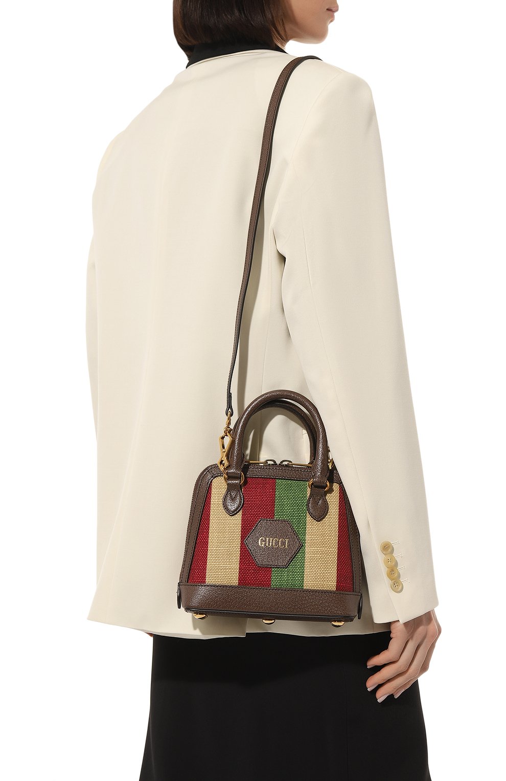 Женская сумка gucci 100 mini GUCCI разноцветного цвета, арт. 676532 ULB6T | Фото 2 (Сумки-технические: Сумки top-handle; Размер: mini; Ремень/цепочка: На ремешке; Материал: Текстиль)