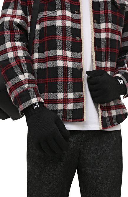 Мужские шерстяные перчатки OFF-WHITE черного цвета, арт. 0MNE032F21KNI001 | Фото 2 (Материал: Шерсть, Текстиль; Кросс-КТ: Трикотаж)