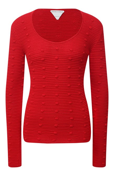 Женский хлопковый пуловер BOTTEGA VENETA красного цвета, арт. 647743/V0DW0 | Фото 1 (Рукава: Длинные; Длина (для топов): Стандартные; Стили: Романтичный; Женское Кросс-КТ: Пуловер-одежда; Материал внешний: Хлопок; Региональные ограничения белый список (Axapta Mercury): RU)