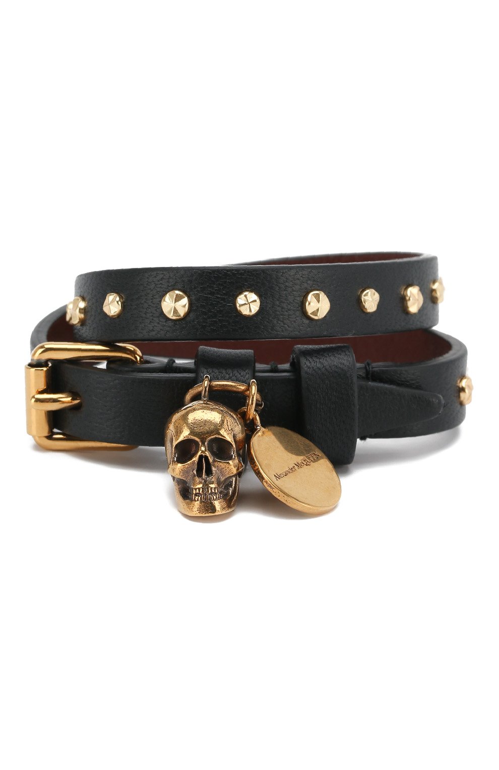 Женский кожаный браслет ALEXANDER MCQUEEN черного цвета, арт. 551155/1AH0T | Фото 1 (Материал: Натуральная кожа; Статус проверки: Проверена категория)