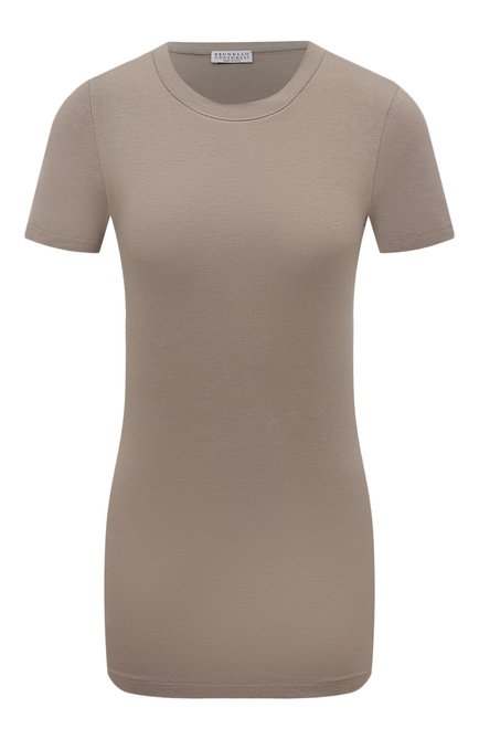 Женская хлопковая футболка BRUNELLO CUCINELLI бежевого цвета по цене 41900 руб., арт. M0T18B0170 | Фото 1