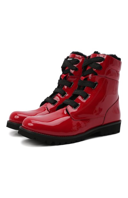 Детские кожаные ботинки с меховой отделкой DOLCE & GABBANA красного цвета по цене 59950 руб., арт. D10849/AB543/37-39 | Фото 1