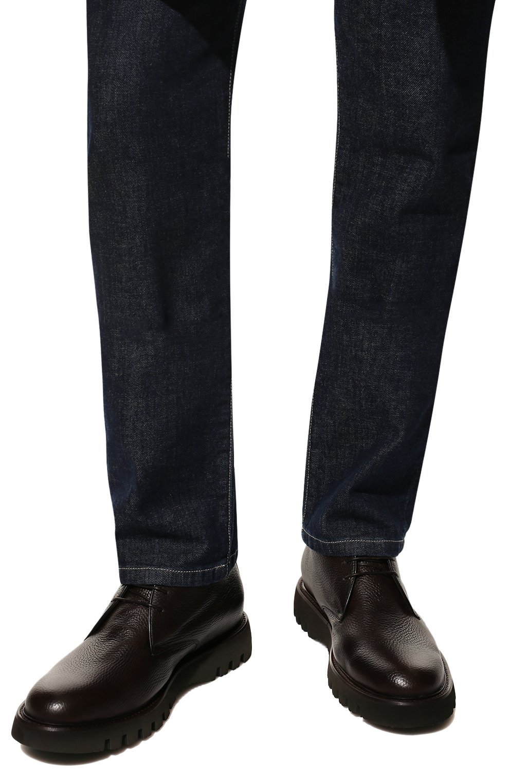 Мужские кожаные ботинки BARRETT темно-коричневого цвета, арт. BASTIA-024.6/CERV0 ASP0RTABILE | Фото 3 (Материал внешний: Кожа; Материал утеплителя: Натуральный мех; Мужское Кросс-КТ: Ботинки-обувь, Дезерты-обувь, зимние ботинки; Материал сплава: Проставлено; Нос: Не проставлено)