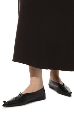 Женские кожаные балетки JIL SANDER черного цвета, арт. J15WZ0004/P4864 | Фото 3 (Материал внутренний: Натуральная кожа; Подошва: Плоская)